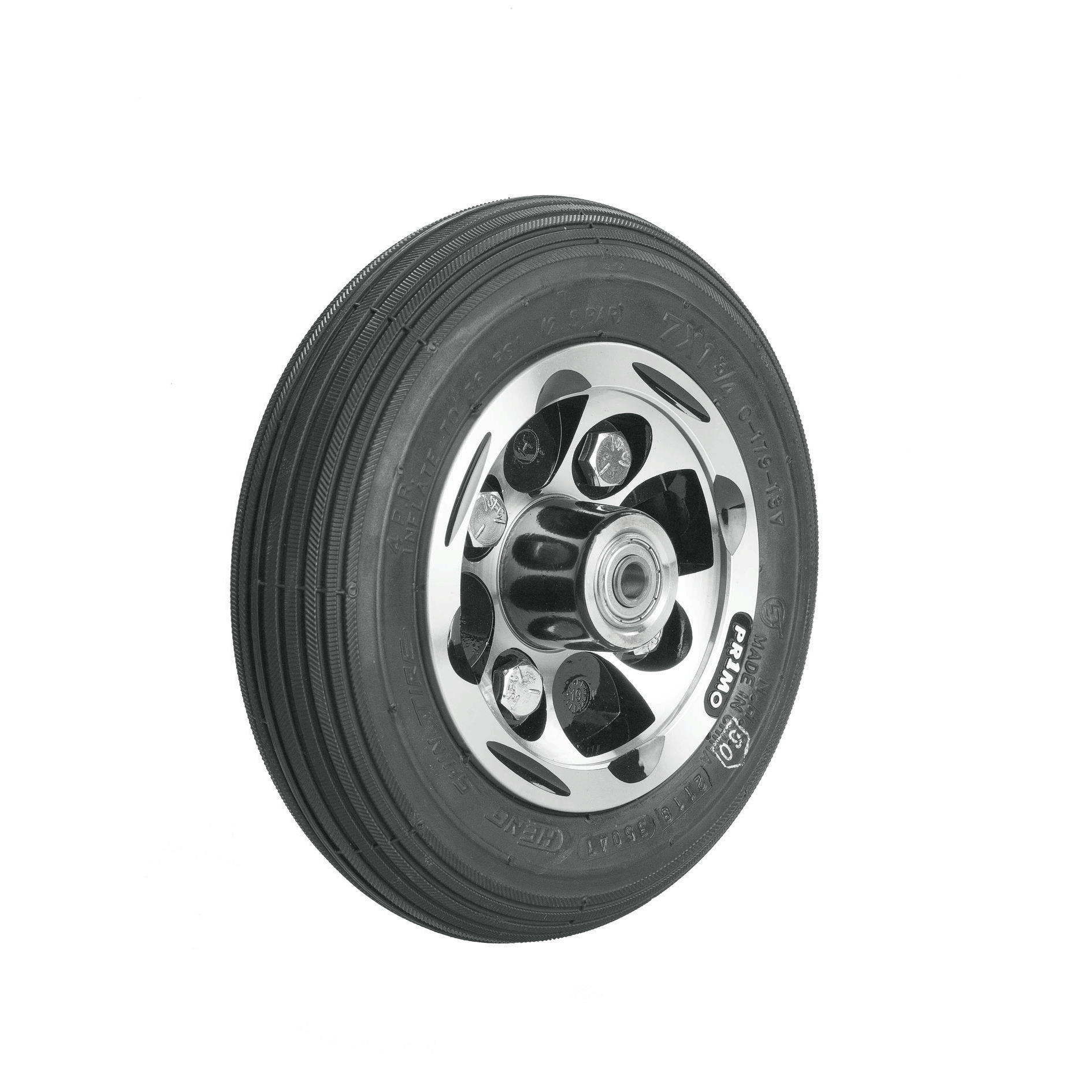 7 X 1-3/4 Primo Alloy Castor, Silver, Solid Foam Filled Black Tyre