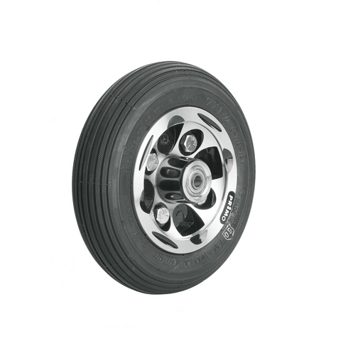 7 X 1-3/4 Primo Alloy Castor, Silver, Solid Foam Filled Black Tyre