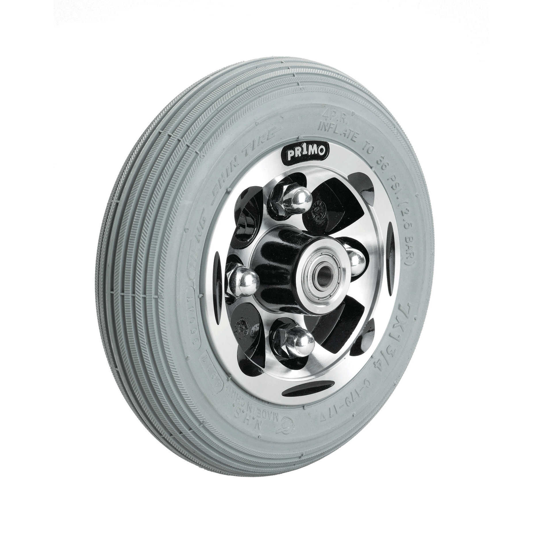 7 X 1-3/4 Primo Alloy Castor, Silver, Solid Foam Filled Grey Tyre