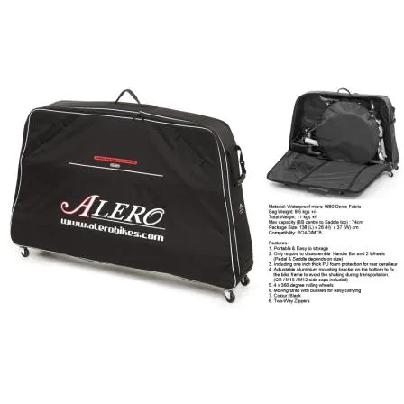 Alero LUGGAGE BAG - Bicycle Luggage Bag, Suits 26"-700C Bikes, 4 wheels, microfibre bag, foam reinforcement for handlebars and levers, wheelbags included. for Road / MTB
