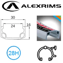 Alex RIM 16" x 24mm - ALEX Y303 - 28H - (305 x 24) - Schrader Valve - Rim Brake - S/W - SILVER - (ERD 296)