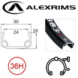 Alex RIM 16" x 24mm - ALEX Y303 - 36H - (305 x 24) - Schrader Valve - Rim Brake - S/W - BLACK - (ERD 296)