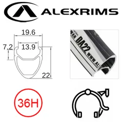Alex RIM 20 x 1 1/8" x 14mm - ALEX DA22 - 36H - (451 x 14) - Presta Valve - Rim Brake - D/W - BLACK - MSW - (Race BMX)