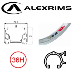 Alex RIM 20" x 22mm - ALEX Y22 - 36H - (406 x 22) - Schrader Valve - Rim Brake - S/W - SILVER - (388 ERD)