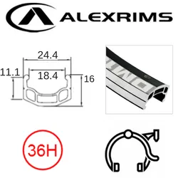 Alex RIM 20" x 24mm - ALEX DM24 - 36H - (406 x 24) - Schrader Valve - Rim Brake - D/W - BLACK - Eyeleted - MSW