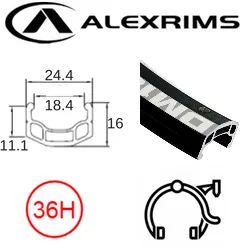 Alex RIM 24" x 18mm - ALEX DM18 - 36H - (507 x 18) - Schrader Valve - Rim Brake - D/W - BLACK - (ERD 495)