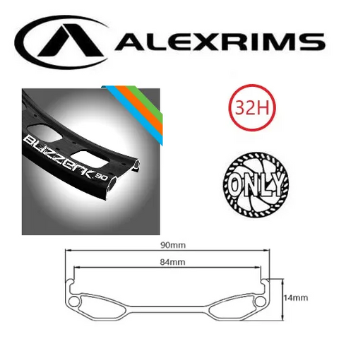 Alex RIM 24" x 84mm - ALEX BLIZZERK 90 - 32H - (507 x 84) - Presta Valve - Disc Brake - D/W - BLACK - Tubeless Ready