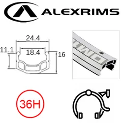 Alex RIM 26" x 18mm - ALEX DM18 - 36H - (559 x 18) - Schrader Valve - Rim Brake - D/W - SILVER - Mill Finish