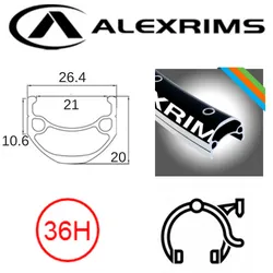 Alex RIM 26" x 21mm - ALEX DM21 - 36H - (559 x 21) - Schrader Valve - Rim Brake - D/W - BLACK - MSW - (E-bike Compatible) - (ERD 536)
