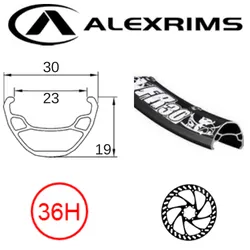 Alex RIM 26" x 23mm - ALEX FR30 - 36H - (559 x 23) - Schrader Valve - Disc Brake - D/W - BLACK - (ERD 537) - (E-bike Compatible - 30mm OD)
