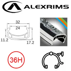 Alex RIM 26" x 24mm - ALEX DM24 - 36H - (559 x 24) - Schrader Valve - Rim Brake - D/W - BLACK - Eyeleted - MSW - (ERD 546mm)
