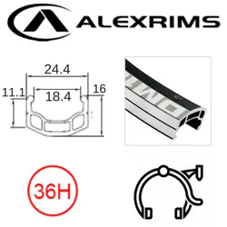 Alex RIM 27.5/650B x 18mm - ALEX DM18 - 36H - (584 x 18) - Schrader Valve - Rim Brake - D/W - BLACK - Eyeleted - MSW - (ERD 570)