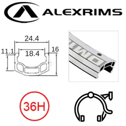Alex RIM 27.5/650B x 18mm - ALEX DM18 - 36H - (584 x 18) - Schrader Valve - Rim Brake - D/W - SILVER - Eyeleted - MSW - (ERD 570)
