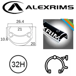 Alex RIM 29er x 21mm - ALEX DM21 - 32H - (622 x 21) - Schrader Valve - Rim Brake - D/W - BLACK - MSW - (E-bike Compatible)