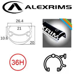 Alex RIM 29er x 21mm - ALEX DM21 - 36H - (622 x 21) - Schrader Valve - Rim Brake - D/W - BLACK - MSW - (E-bike Compatible)