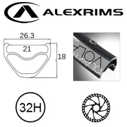 Alex RIM 29er x 21mm - ALEX VOLAR 2.1 - 32H - (622 x 21) - Presta Valve - Disc Brake - D/W - BLACK - Eyeleted - Tubeless Ready