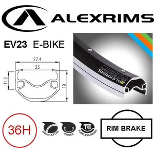 Alex RIM 29er x 23mm - ALEX EV23 - 36H - (622 x 23) - Schrader Valve - Rim Brake - D/W - BLACK - Eyeleted - MSW - Tubeless Ready - (Requires AV tubless valve) - (ERD 600mm)