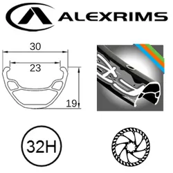 Alex RIM 29er x 23mm - ALEX FR30 - 32H - (622 x 23) - Schrader Valve - Disc Brake - D/W - BLACK - (E-bike Compatible - 30mm OD)