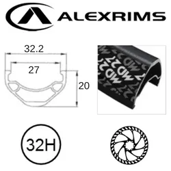 Alex RIM 29er x 27mm - ALEX MD27 - 32H - (622 x 27) - Presta Valve - Disc Brake - D/W - BLACK - Eyeleted - Tubeless Ready - (ERD 600mm)
