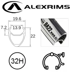 Alex RIM 700c x 14mm - ALEX DA22 - 32H - (622 x 14) - Presta Valve - Rim Brake - D/W - BLACK - MSW