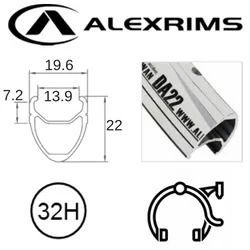 Alex RIM 700c x 14mm - ALEX DA22 - 32H - (622 x 14) - Presta Valve - Rim Brake - D/W - SILVER - MSW