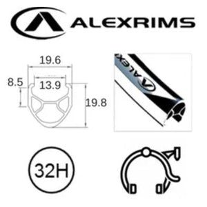 Alex RIM 700c x 14mm - ALEX R450 - 32H - (622 x 14) - Presta Valve - Rim Brake - D/W - BLACK - MSW