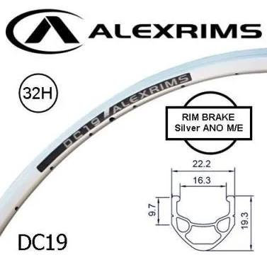 Alex RIM 700c x 16mm - ALEX DC19 - 32H - (622 x 16) - Presta Valve - Rim Brake - D/W - SILVER - MSW - (ERD595)
