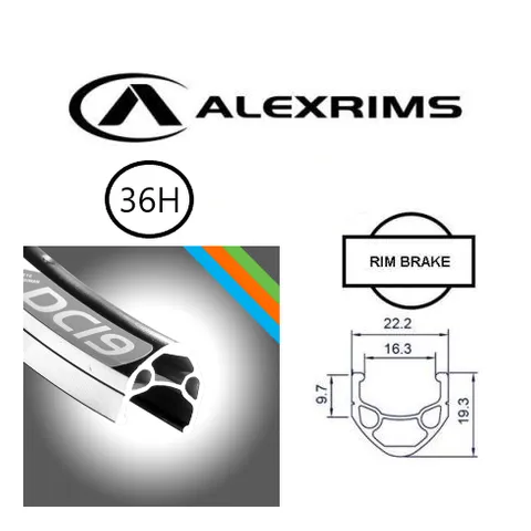 Alex RIM 700c x 16mm - ALEX DC19 - 36H - (622 x 16) - Schrader Valve - Rim Brake - D/W - BLACK - MSW - (ERD595)