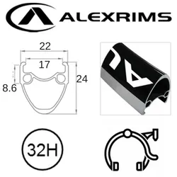 Alex RIM 700c x 17mm - ALEX AT490 - 32H - (622 x 17) - Presta Valve - Rim Brake - D/W - BLACK - MSW - (Tubeless Ready)