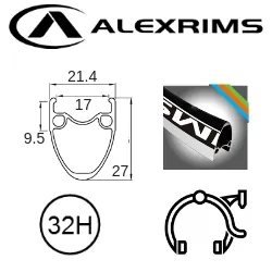 Alex RIM 700c x 17mm - ALEX AT510 - 32H - (622 x 17) - Presta Valve - Rim Brake - D/W - BLACK - MSW - (Tubeless Ready)