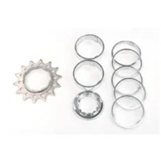 CONVERSION KIT - Single Speed, FLANGED CR-MO Drive Ring, 14T Lock Ring & Alloy Spacers (7 Spacers + Lockring)