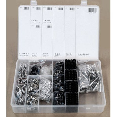 Clarks WORKSHOP FITTINGS TRAY Components include, ferrules, for brake and gear, â€˜Oâ€™ rings, guide pipes - 8 different "must have" components, total 1,710pces