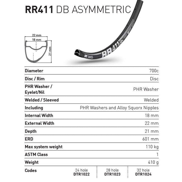 DT RIM RR411 Asymm 28h disc DB 700c