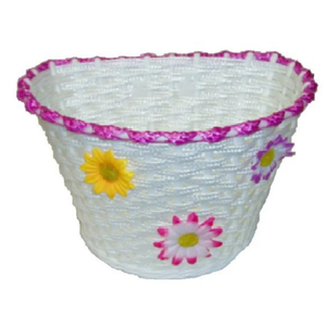 Flinger BASKET, Kids, White Woven with MAGENTA strip and small flowers, Plastic, 12-16" bikes