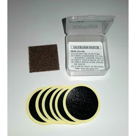 Glueless Patches, Each satchel contains 6 x 25mm Round Patches & 1 Sandpaper