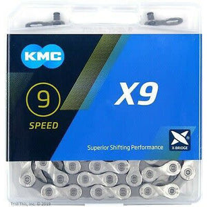 KMC CHAIN - 9 Speed - KMC X9 - 116L - SILVER/GREY - w/Connect Link