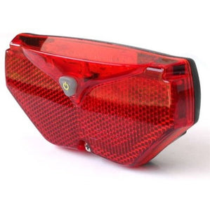 Light w/reflector, for CARRIER, 5 red LED's, to be drilled on rear plate at either 50/80mm for carrier mount, w/batts & screws, low batt indicator, Quality D-LIGHT product