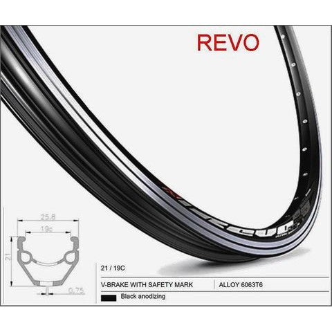 Mach 1 RIM 26" x 21mm - Mach1 REVO - 32H - (559 x 19) - Schrader Valve - Rim Brake - D/W - BLACK - Eyeleted - MSW - (530mm ERD)