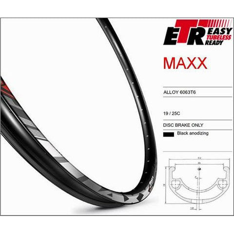 Mach 1 RIM 27.5/650B x 25mm - Mach1 MAXX - 32H - (584 x 25) - Presta Valve - Disc Brake - D/W - BLACK - Eyeleted - Tubeless Ready - - (ERD 563)