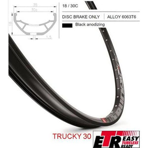 Mach 1 RIM 29er x 30mm - Mach1 TRUCKY 30 - 32H - (622 x 30) - Presta Valve - Disc Brake - D/W - BLACK - Eyeleted - Tubeless Ready - - (ERD 602)