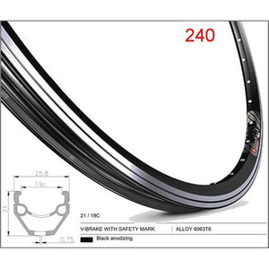 Mach 1 RIM 700c x 19mm - Mach1 240 - 36H - (622 x 19) - Schrader Valve - Rim Brake - D/W - BLACK - Eyeleted - MSW - (ERD 597)