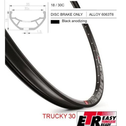 RIM 27.5/650B x 30mm - Mach1 TRUCKY 30 - 36H - (584 x 30) - Presta Valve - Disc Brake - D/W - Black - Eyeleted - Tubeless Ready - Made in France