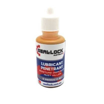 SEAL-LOCK Lubricant/Penetrant. 30ml bottle, Seal Lock penetrates solid rust, freeing up nuts and bolts, cables and chains. It creates a barrier, stopping rust and leaving a dry dust free surface