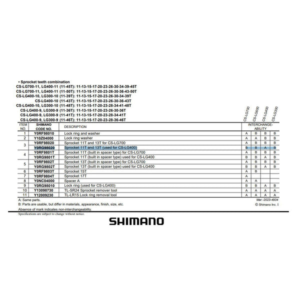 Shimano Cues CS-LG400-11 SPROCKET UNIT 11-13T