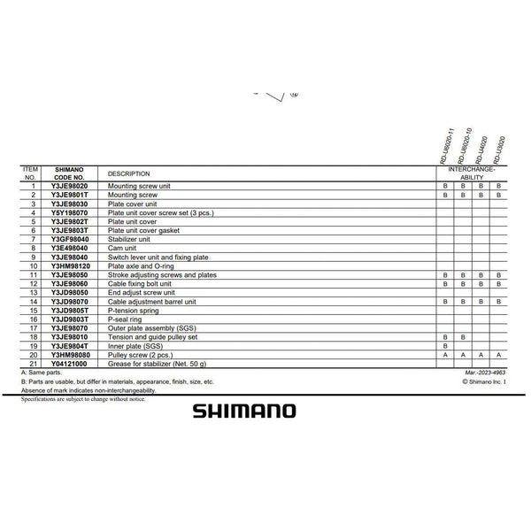 Shimano Cues RD-U8020 TENSION & GUIDE PULLEY SET