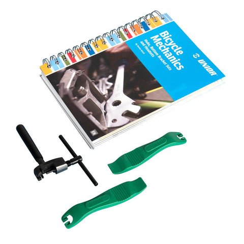 Unior Bicycle Mechanics Book Set PLUS bike tools 629395 Set of two tire levers + chain tool