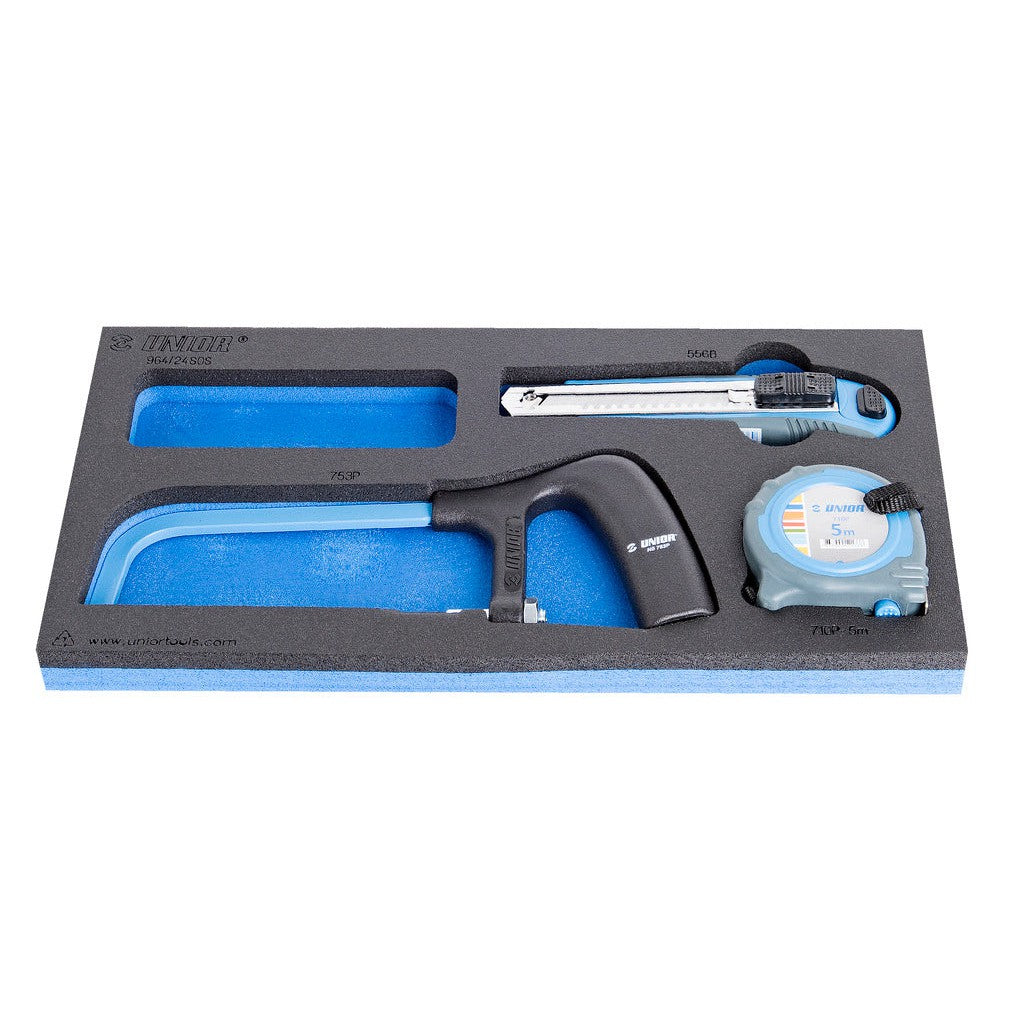 Unior Set of universal knife, saw and measuring tape in SOS tool tray 621079