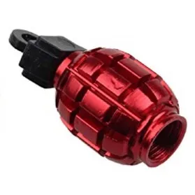 Valve Cap, alloy anodised, RED Grenade, A/V (Sold Individually)