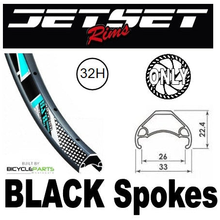 WHEEL - 27.5 / 650B Jetset HC-E331 32H P/j Matt Black Rim, 8/11 SPEED 12mm T/A (148mm OLD) 6 Bolt Disc Sealed Novatec Boost Black Hub, Mach 1 BLACK Spokes