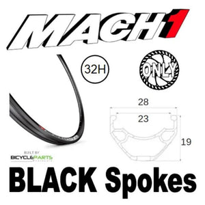 WHEEL - 27.5/650B Mach1 CROSS-R 23 32H S/j Black Rim, 8/11 SPEED 12mm T/A (142mm OLD) 6 Bolt Disc Sealed Novatec Black Hub, Mach 1 BLACK Spokes